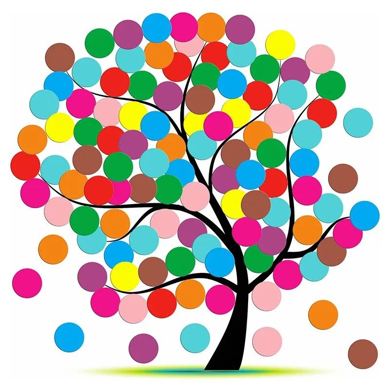 gommettes rondes dessin arbre colore