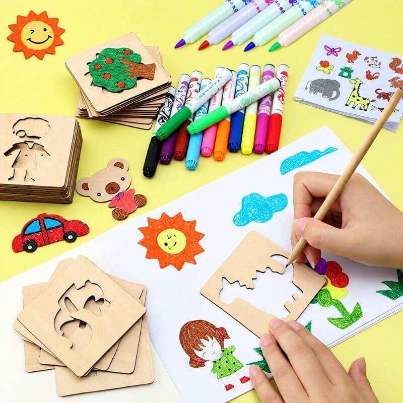pochoir pour dessiner activite dessin enfant